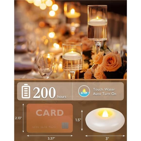 48 Pack 3” Flameless Led Floating Candles, 200 Hour White Battery Waterproof - Picture 2 of 7